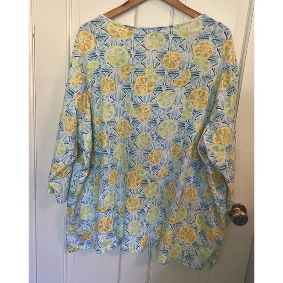 Lands’ End Women’s 2X Citrus Orange Lemon Split Neck Cotton Spandex Top - Picture 4 of 9